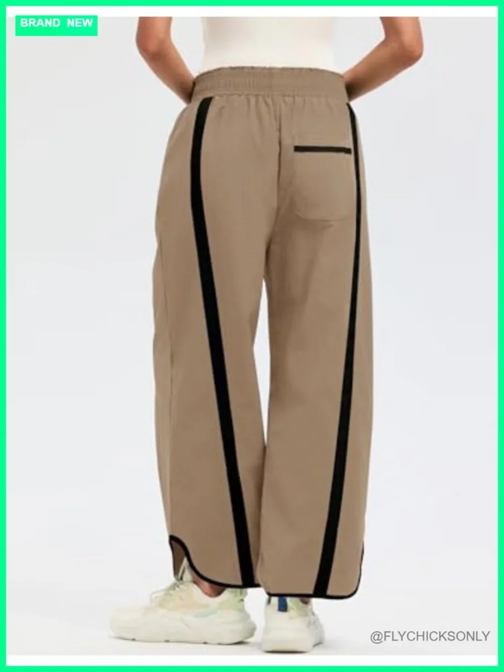 Wide Leg Track Pants with Pockets Elastic Waist Contrast Stripe Athleisure - Picture 3 of 7